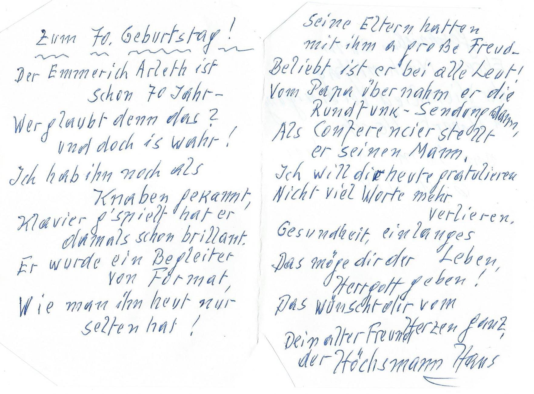 Karte Höchsmann an Arleth 06.11.1994 – II