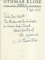 Zeilen Klose an Arleth 09.09.1968