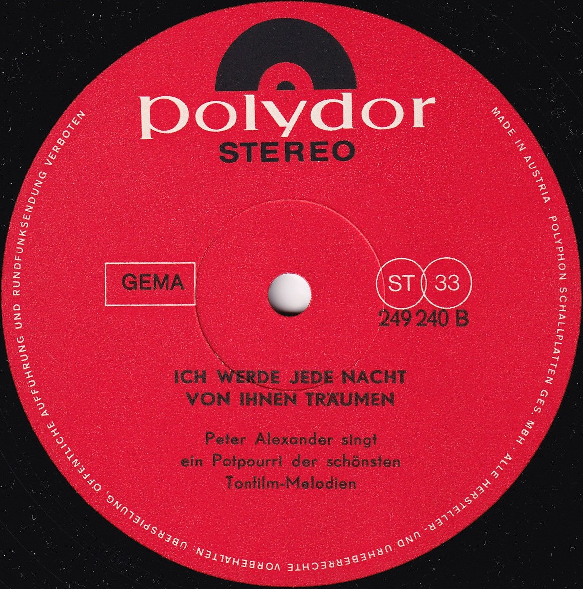 Jede Nacht Haben Sie Andere Geholt 12" LP 249 240 - Peter ALEXANDER: "Ich werde jede Nacht von ihnen träumen"