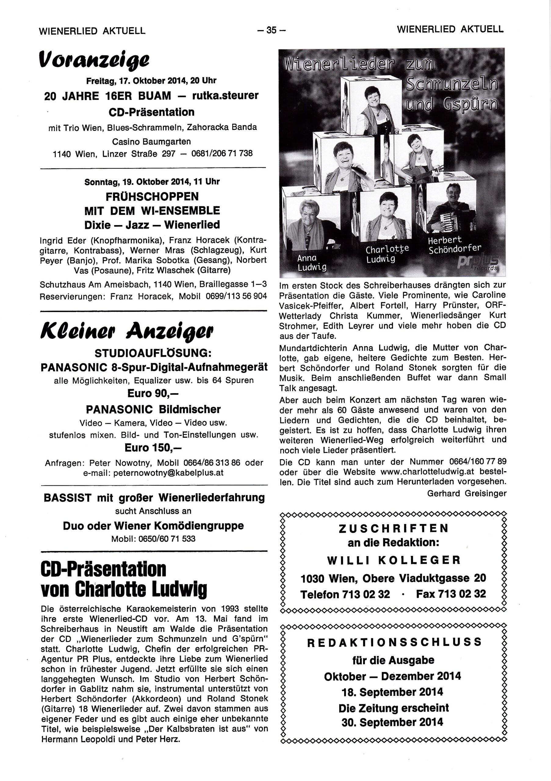 Wienerlied aktuell 2014, Heft 88, Seite 35